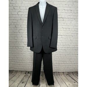 Bertolini Black Blue Pinstripe Suit 2 Piece Double Vent Jacket Wool Silk Size 40